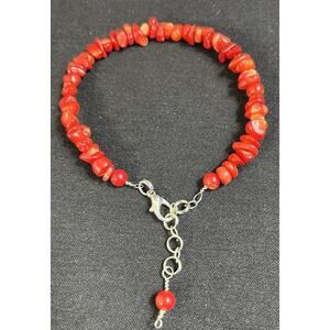 Handmade Peruvian Red Coral Anklet Beads and Chips with Silver Wire Boho Style